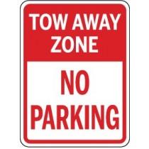 Tow away zone no parking sign with red border