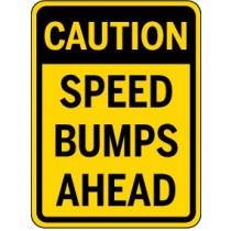 Caution sign indicating 'Speed Bumps Ahead' on a yellow background with black text.