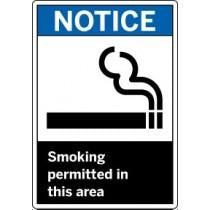 Sign indicating smoking is permitted in this area with a blue border and black text.