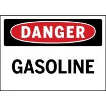 Danger gasoline sign with red border and black text on a white background