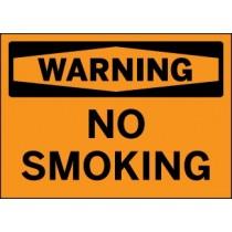 No smoking warning sign with black text on an orange background