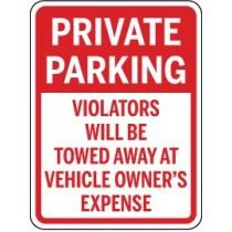 Private parking sign with red border and white background