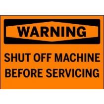 Warning sign on an orange background with black text.