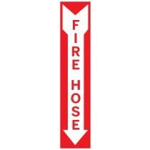 Fire hose safety sign, red on white, 18x4 inches
