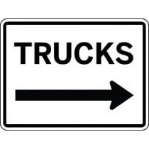 Traffic sign indicating direction for trucks with an arrow pointing right.