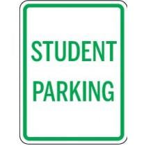 Sign with 'STUDENT PARKING' text on a white background