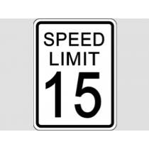 Speed limit sign indicating 15 miles per hour on a white background