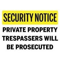 Private Property sign with legal trespassing warning
