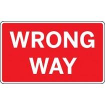 Red 'Wrong Way' sign on a white background