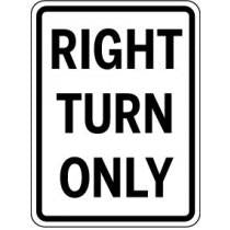 Traffic sign indicating 'Right Turn Only' on a white background