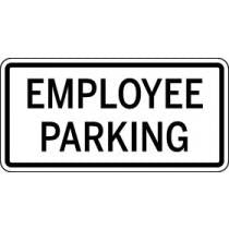 Employee Parking sign with black text on a white background
