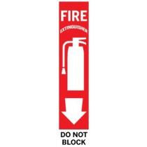 Do Not Block fire extinguisher sign with arrow and graphic, 18 x 4 inches