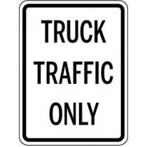 Traffic sign indicating 'Truck Traffic Only' on a white background
