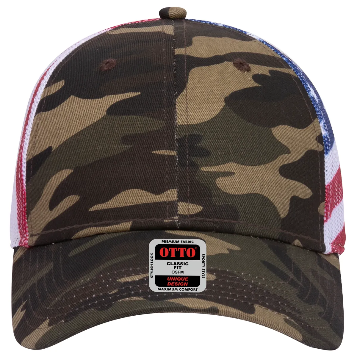 American Flag Mesh Back Cotton Twill 6 Panel Baseball Cap
