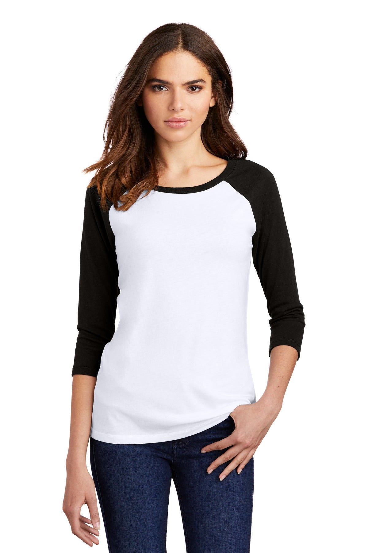 District Women's Perfect Tri 3/4-Sleeve Raglan DM136L