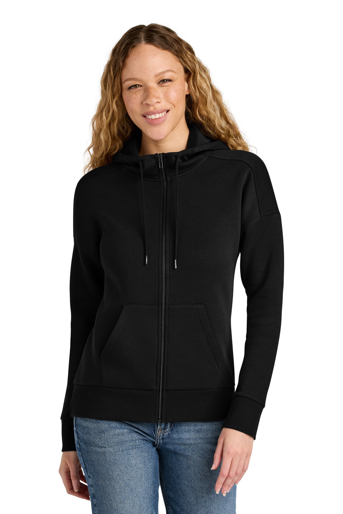 District Women's Perfect Weight Fleece Drop Shoulder Full-Zip Hoodie DT1104