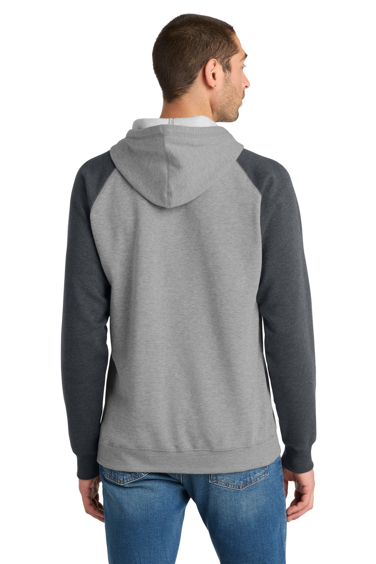 District Young Mens Lightweight Fleece Raglan Hoodie DT196
