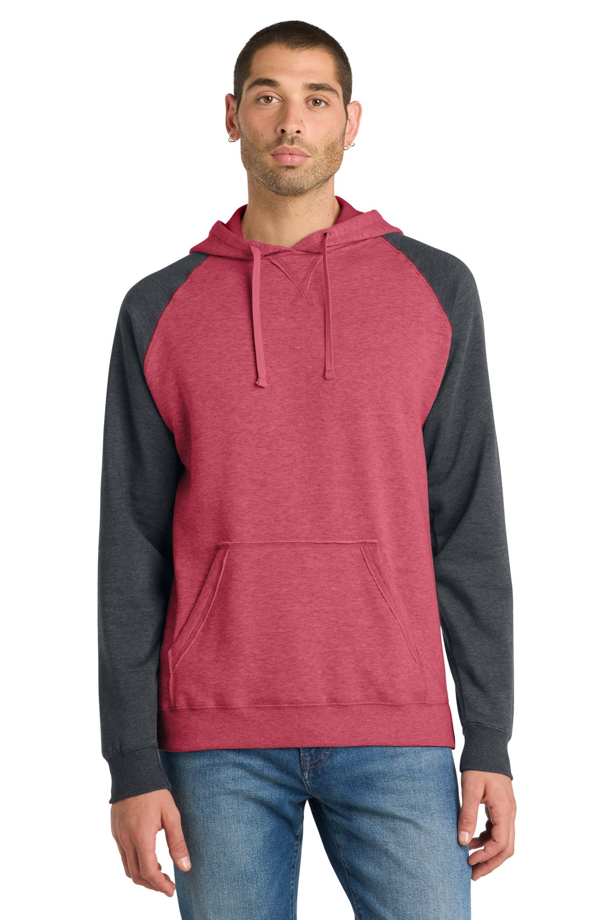 District Young Mens Lightweight Fleece Raglan Hoodie DT196