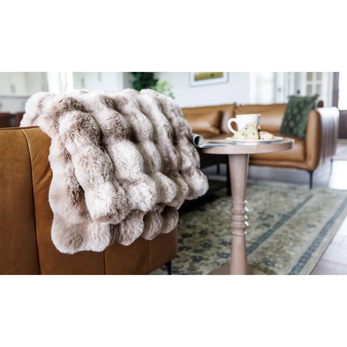 Ruched Faux Fur Recycled Polyester Blanket - 103073
