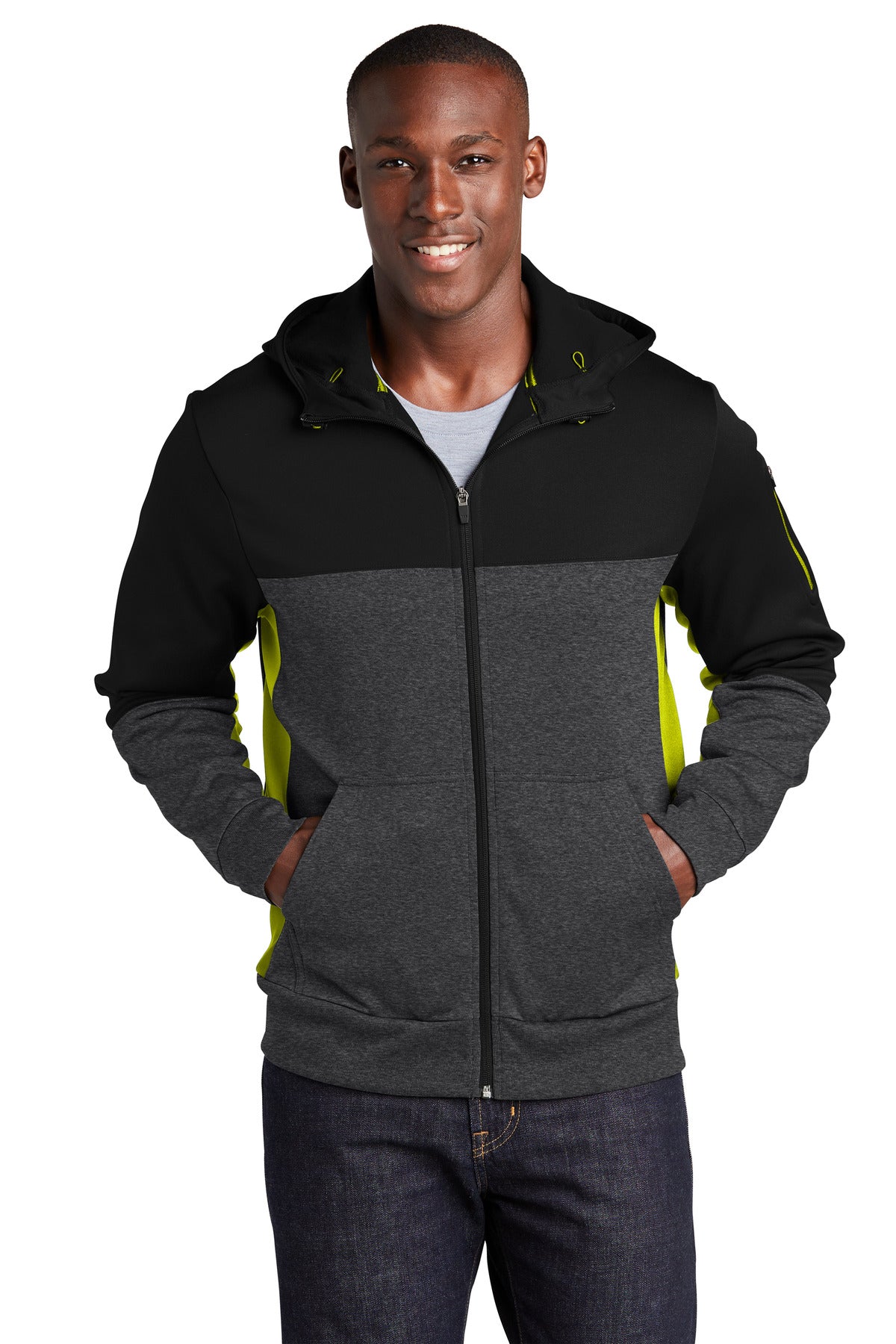 Sport-Tek Tech Fleece Colorblock Full-Zip Hooded Jacket ST245