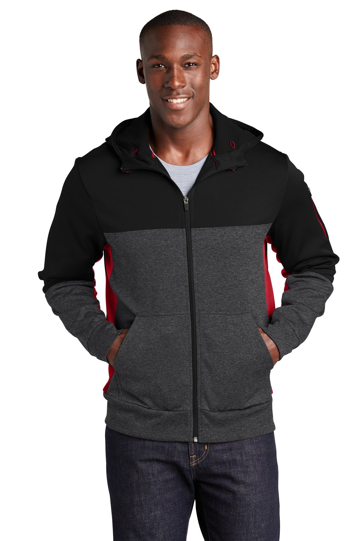 Sport-Tek Tech Fleece Colorblock Full-Zip Hooded Jacket ST245