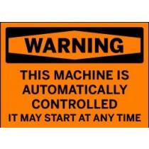 Warning sign on an orange background with black text.
