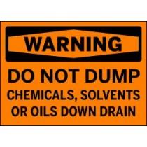 Warning sign about chemicals and solvents not being dumped down drains