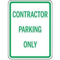 Sign with 'Contractor Parking Only' text on a white background