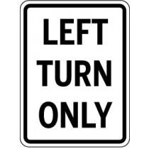 Traffic sign indicating 'Left Turn Only' on a white background