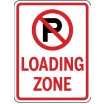 No parking loading zone sign with red border and white background