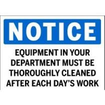 Notice - Equipment in Your Department Must be Thoroughly Cleaned