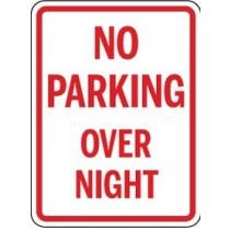 No Parking Over Night sign with red text on a white background