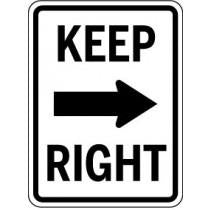 Traffic sign with 'Keep Right' text and arrow on a white background