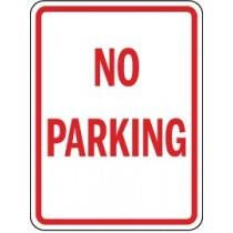 No Parking sign with red border and text on a white background