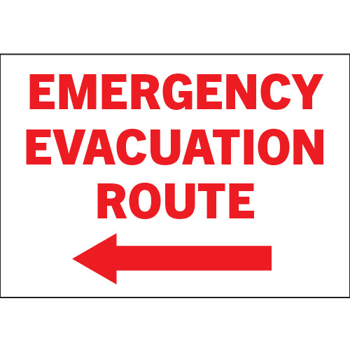 Left arrow Emergency Evacuation Route sign