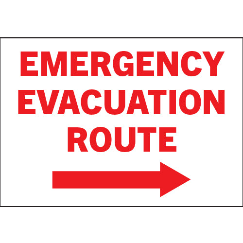 Red and white Emergency Evacuation Route sign
