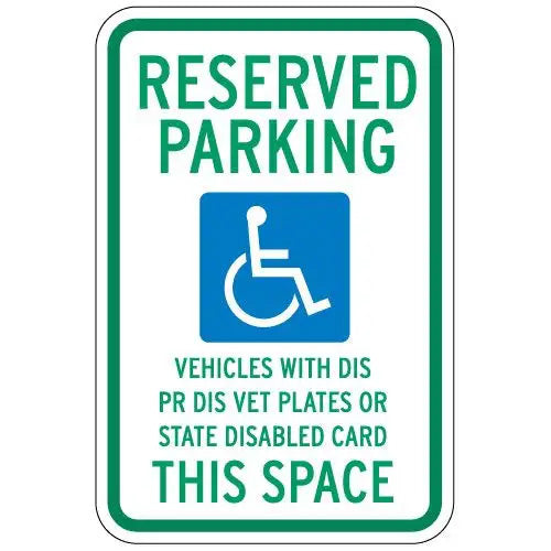 Reserved parking sign for disabled vehicles with wheelchair icon on a white background