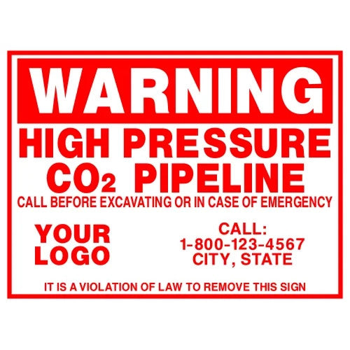 Warning High Pressure CO2 Pipeline Marker Sign