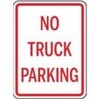 No truck parking sign with red text on a white background