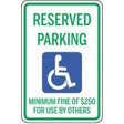 Handicap reserved parking sign with text and icon
