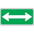 Green traffic sign with (both ways) arrows on a white background