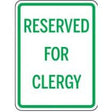 Sign with 'Reserved for Clergy' text on a white background