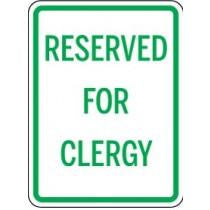 Sign with 'Reserved for Clergy' text on a white background
