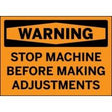Warning sign on an orange background with black text.