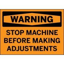 Warning sign on an orange background with black text.