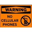 Warning sign with 'No Cellular Phones' text and symbol on an orange background