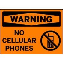Warning sign with 'No Cellular Phones' text and symbol on an orange background