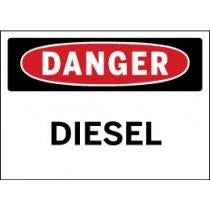 Danger Diesel sign with red border and white text on a white background