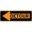 Detour sign with an arrow pointing left on a white background