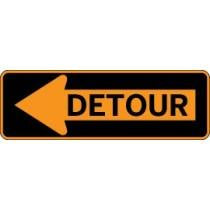 Detour sign with an arrow pointing left on a white background